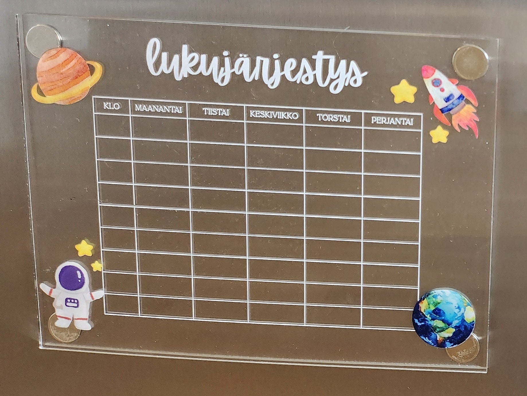 Lukujärjestys (avaruus) jääkaapin oveen