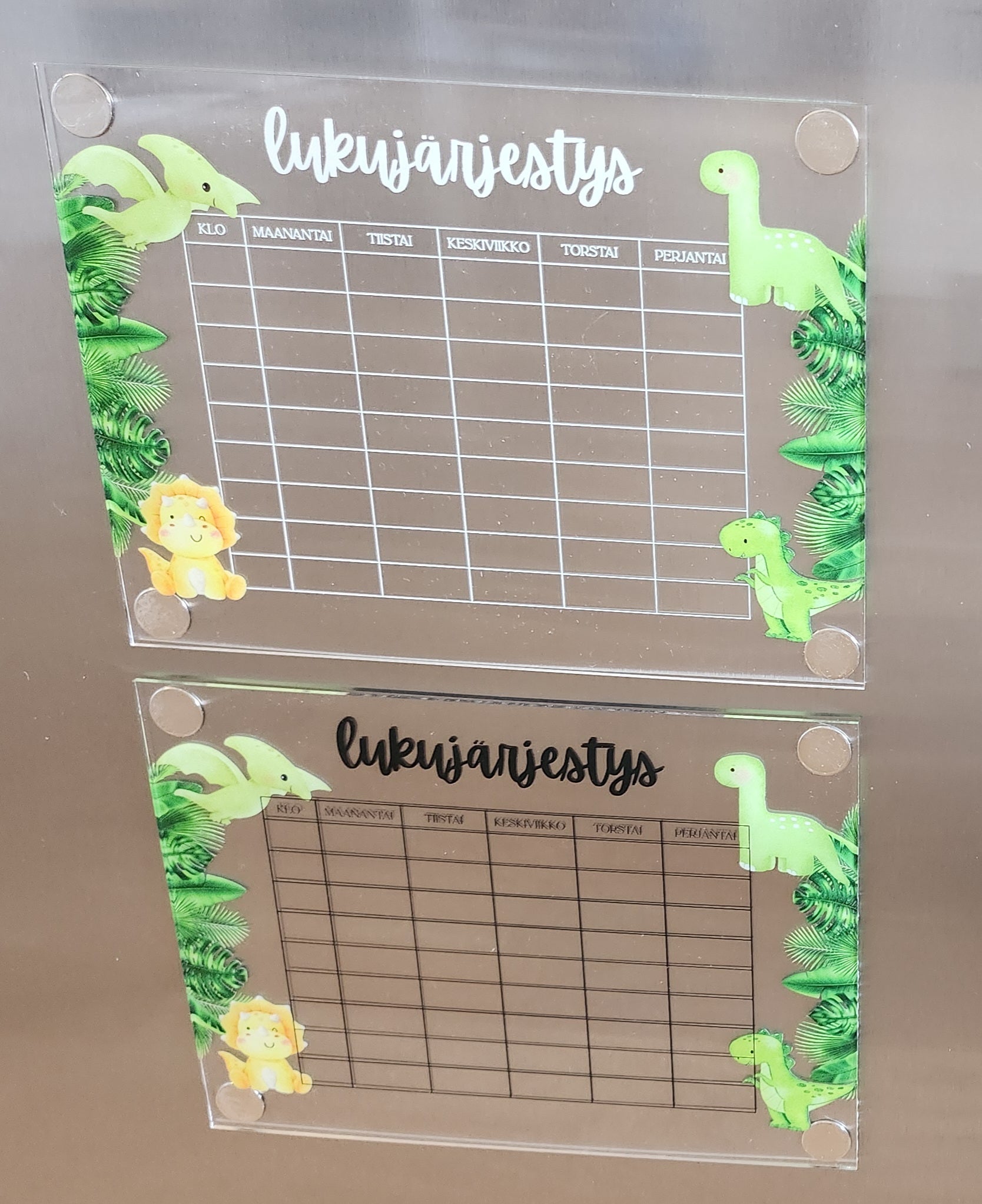 Lukujärjestys (dinosaurukset) jääkaapin oveen