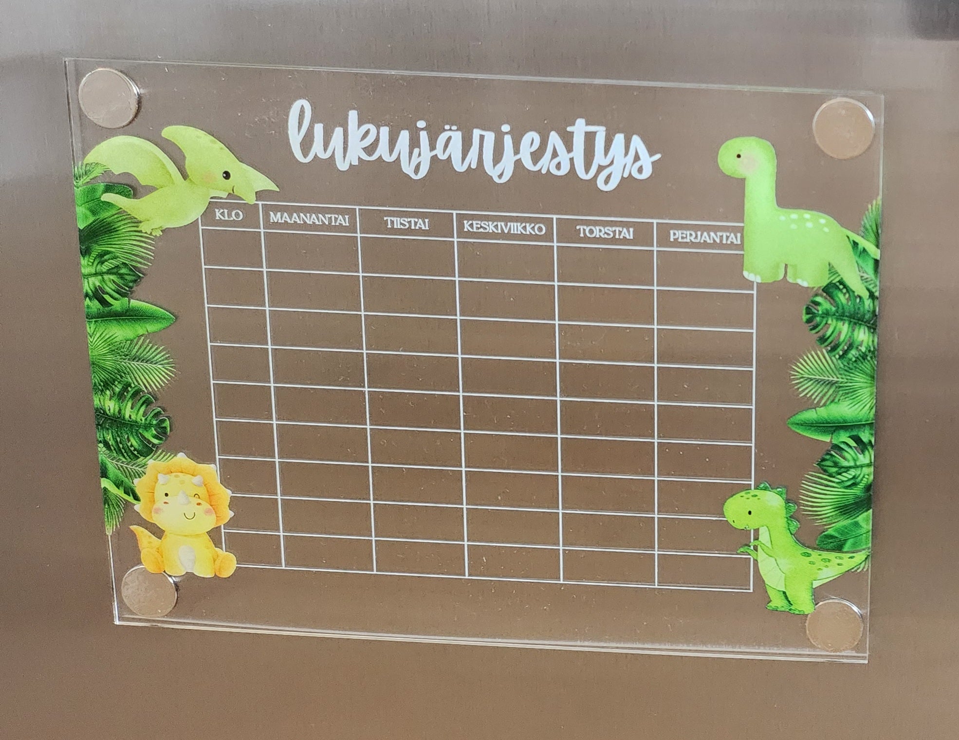 Lukujärjestys (dinosaurukset) jääkaapin oveen