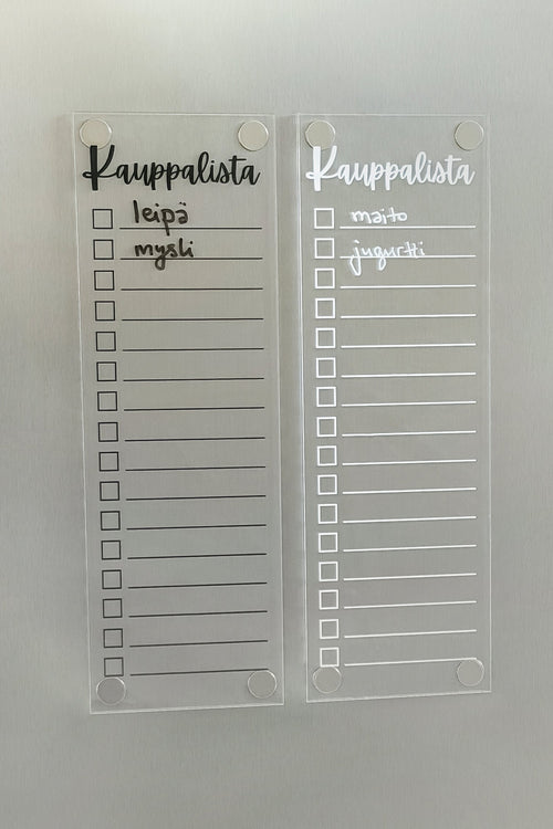 Kauppalista jääkaapin oveen