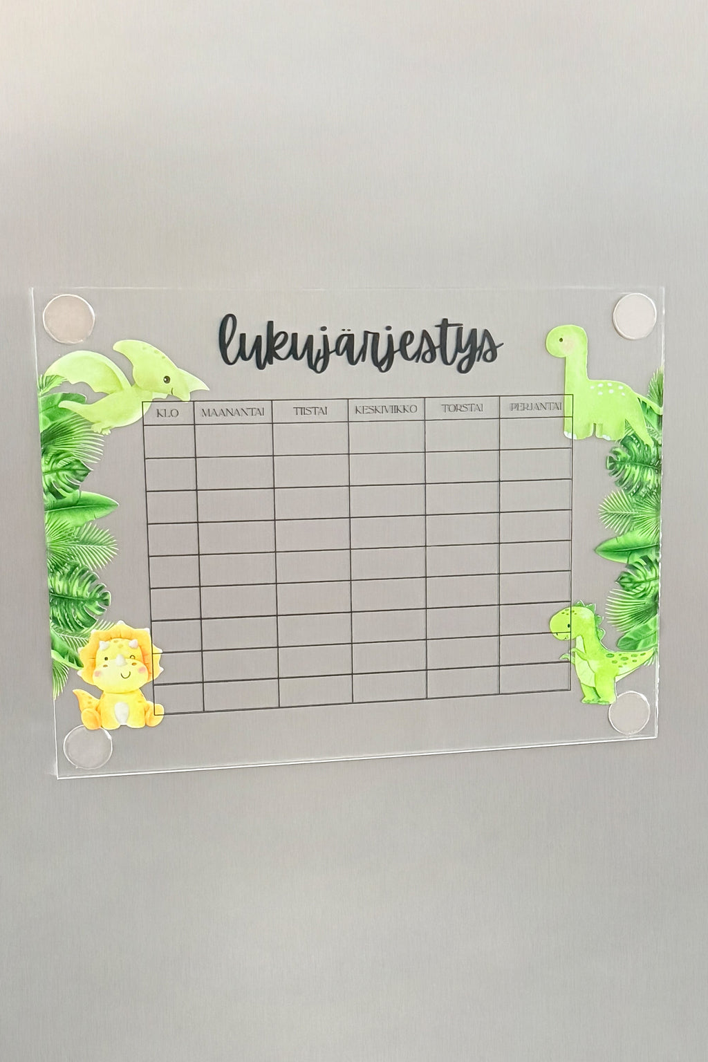 Lukujärjestys (dinosaurukset) jääkaapin oveen