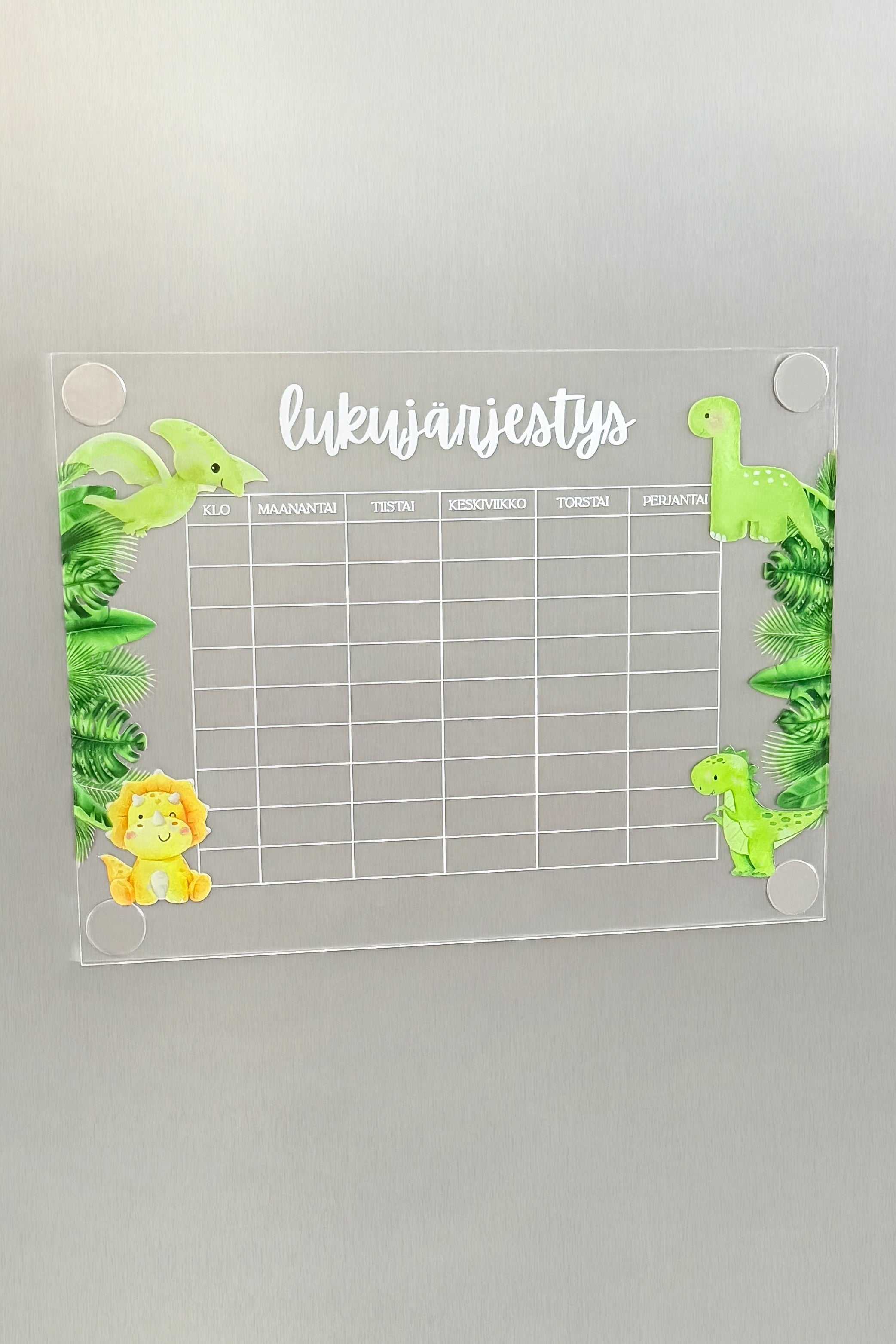Lukujärjestys (dinosaurukset) jääkaapin oveen
