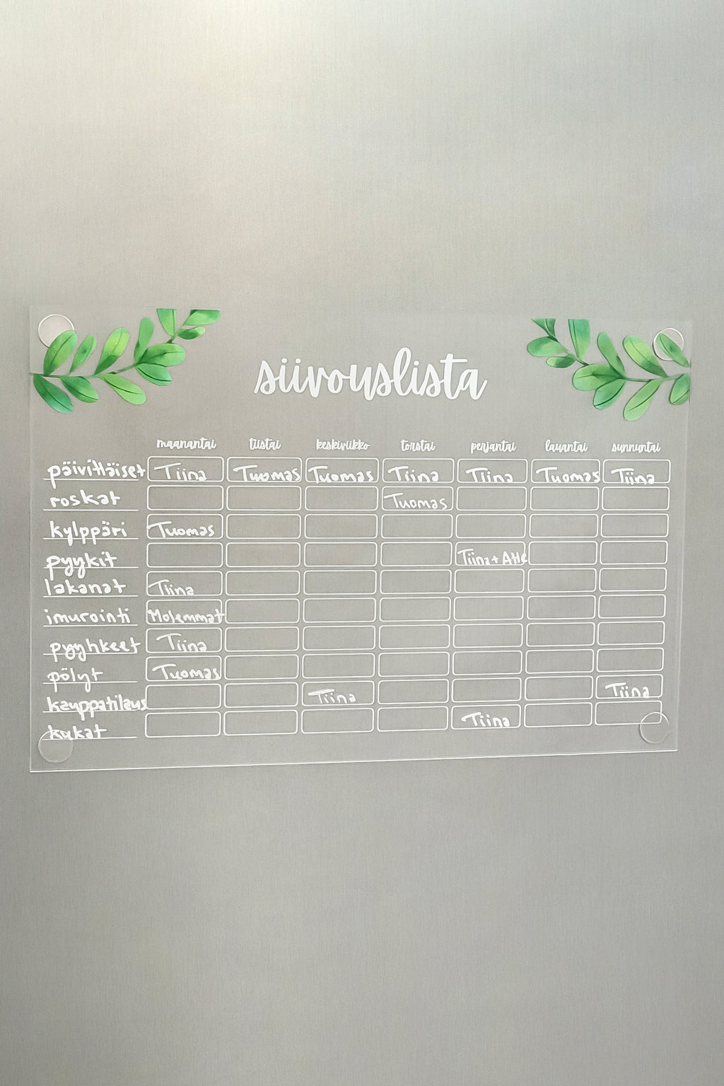 Siivouslista jääkaapin oveen