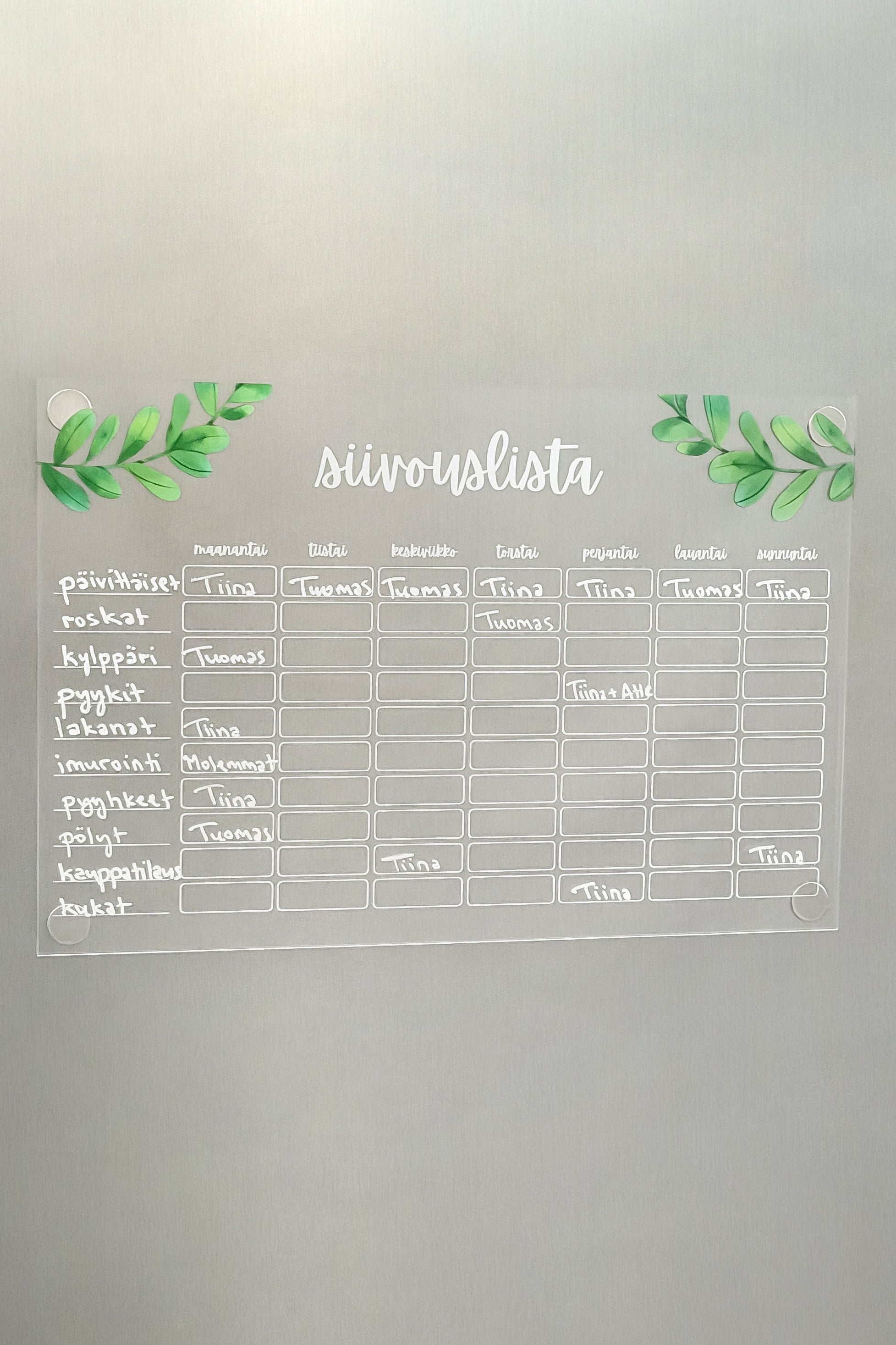 Siivouslista jääkaapin oveen