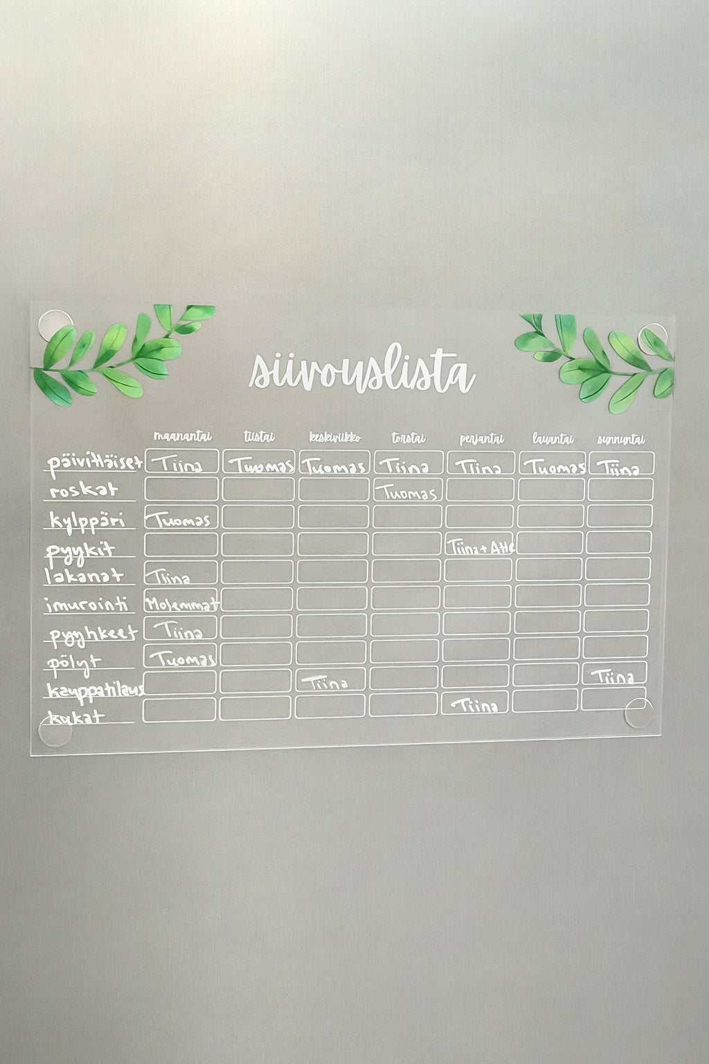Siivouslista jääkaapin oveen