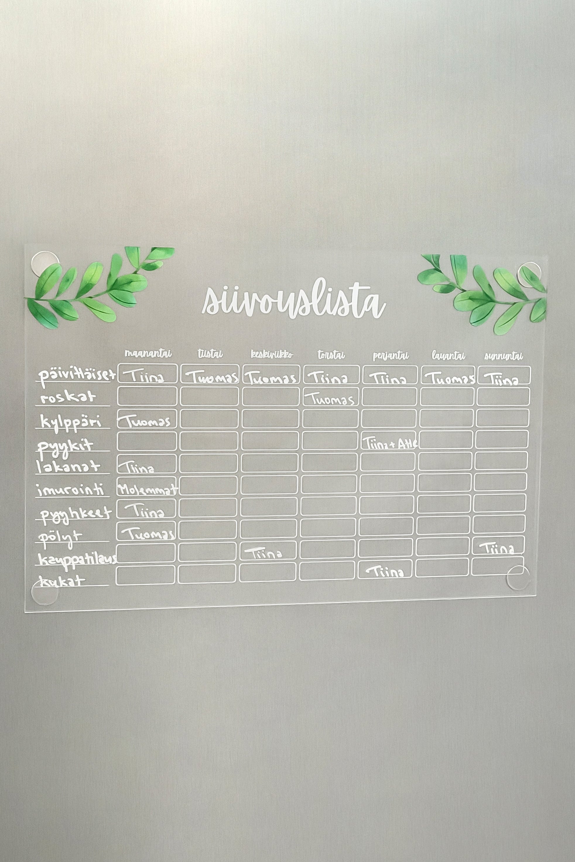 Siivouslista jääkaapin oveen